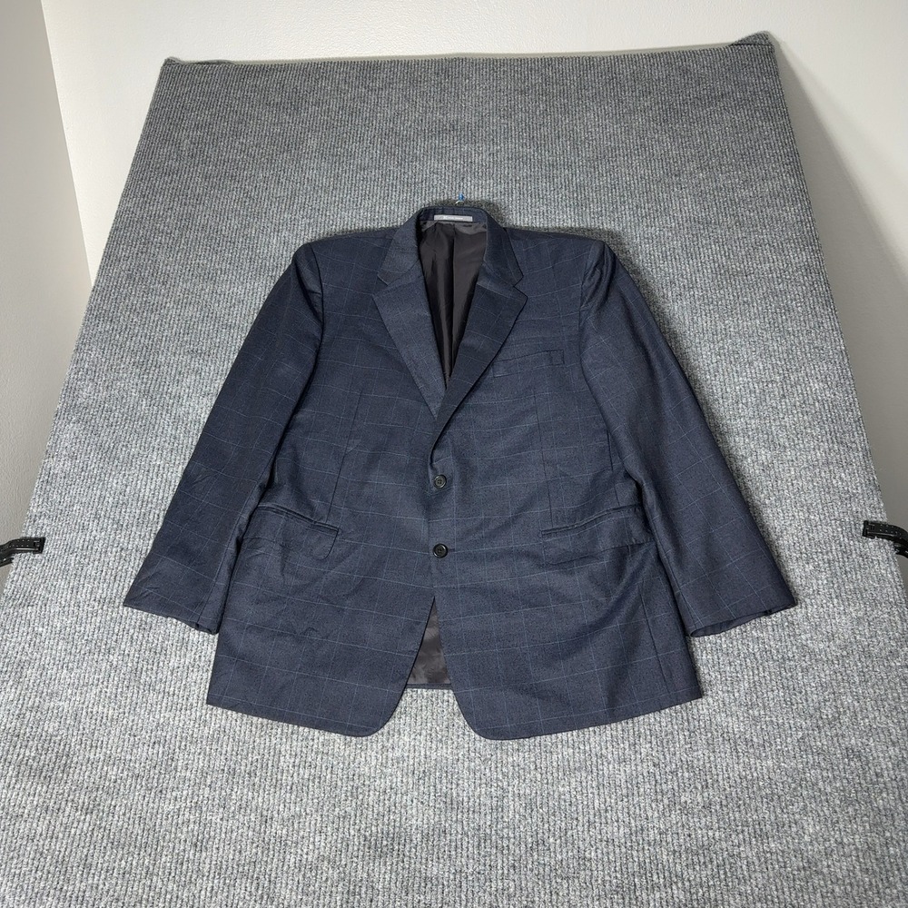 Hickey Freeman Blazer Mens 46R Navy Blue Loro‎ Piana Wool Windowpane Jacket